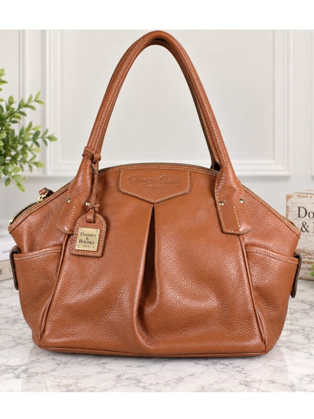 Dooney & Bourke Florentine Leather Satchel Brown Tan Shoulder Bag Large